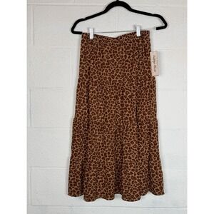 Indigo Rose Leopard Print Tiered Midi Skirt Womens M Elastic Waist Lined